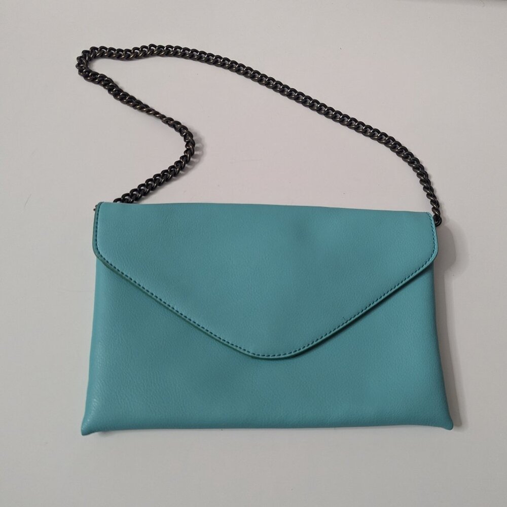 New J Crew Tiffany Blue Leather Envelope Bag with Chain
